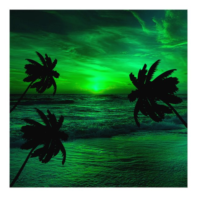 GRÜNE SUNSETS OZEAN LANDSCHAFTLICH FOTODRUCK (Vorne)