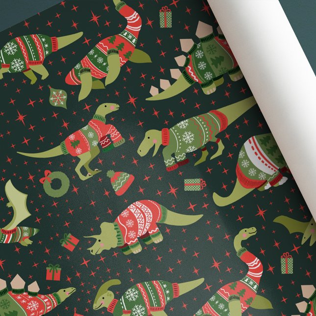 Grüne süße Dinosaurier-Weihnachts-Pullover Geschenkpapier (Von Creator hochgeladen)
