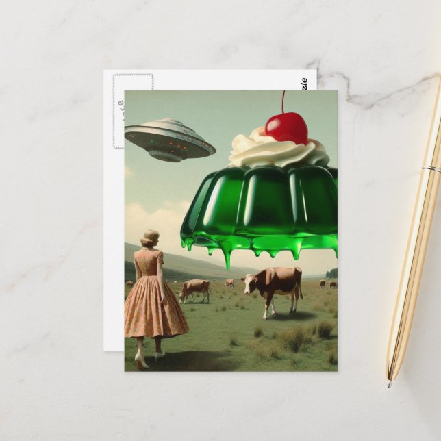 Grüne süße Leckerei Surreal in der Milchweide Postkarte (Vorderseite/Rückseite Beispiel)