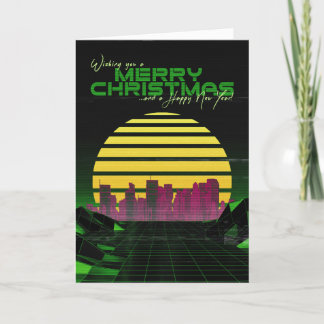 Grüne Synthwave-Weihnachtskarte Feiertagskarte