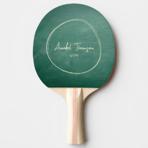 Grüne Tafel Name in gezeichnetem Kreis Tischtennis Schläger