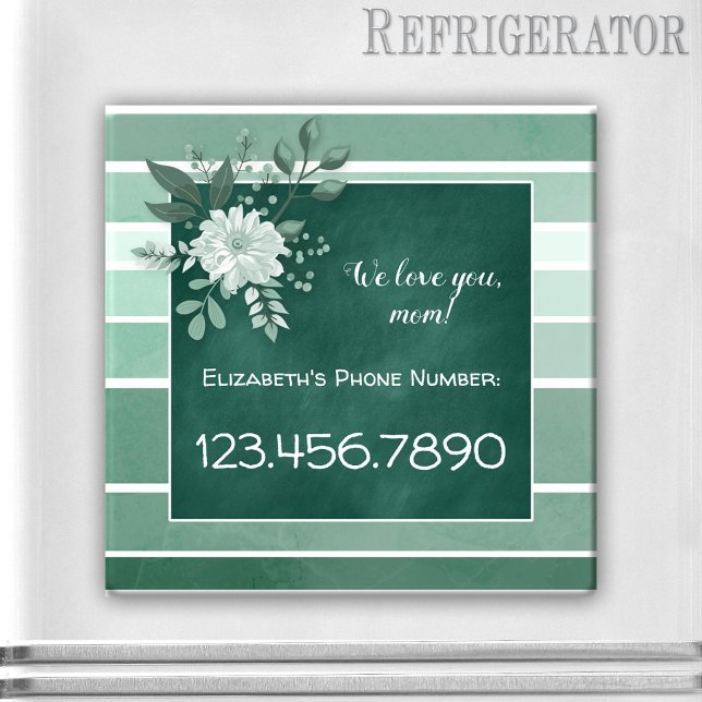 Grüne Tafel Streifen Blumenmagnet Magnet (Magnet featuring a green chalkboard image framed by an elegant green and white floral striped design)