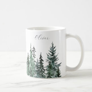Grüne Tannenbäume Keramik Tasse mit Namen