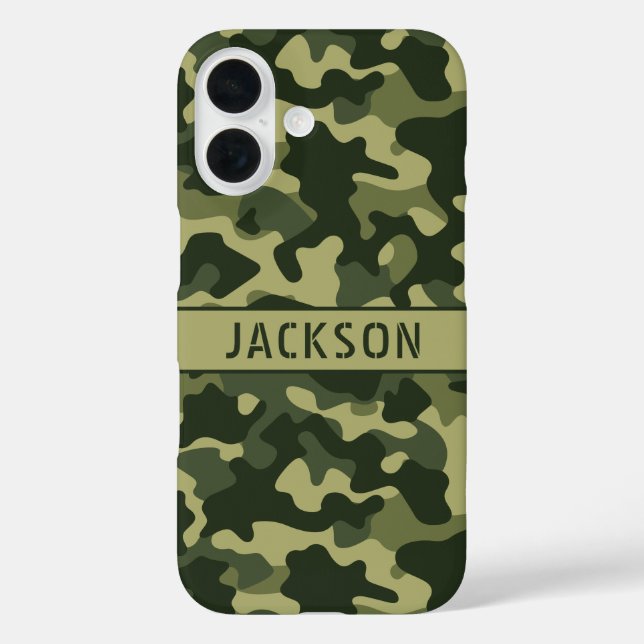 Grüne Tarnung Personalisiert iPhone 16 Hülle (Rückseite)