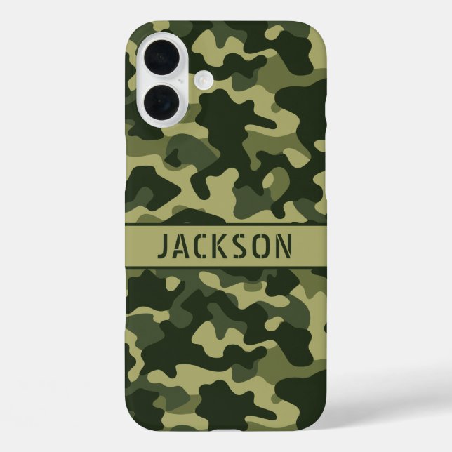 Grüne Tarnung Personalisiert iPhone 16 Plus Hülle (Rückseite)