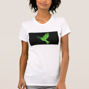 Grüne Taube mit Olivenzweig auf schwarzem Hintergr T-Shirt
