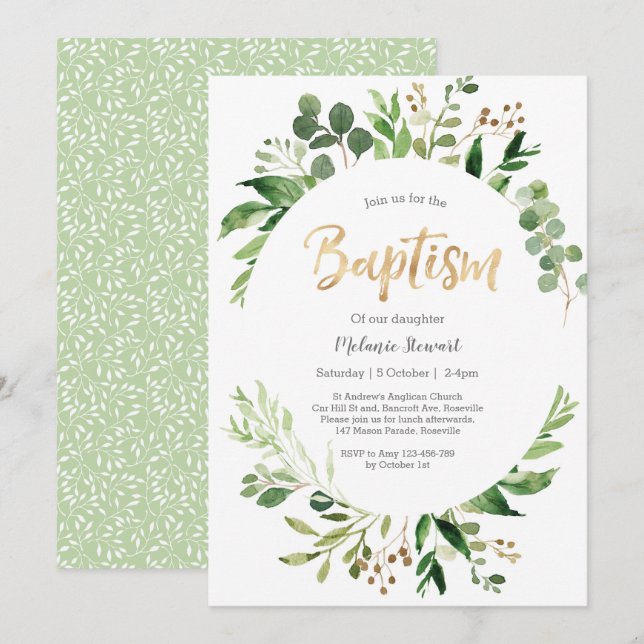 Grüne Taufe Einladung (Vorne/Hinten)