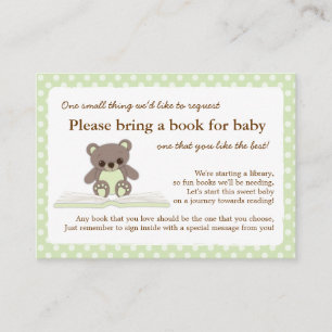 Grüne Teddybär-Babyparty-Buch-Einsatz-Antrag-Karte Begleitkarte