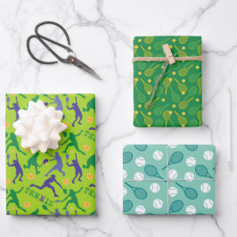 Grüne Tennismotive auf Packpapier Geschenkpapier Set