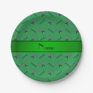 Grüne Tennisschläger und -netze, personalisiert Pappteller