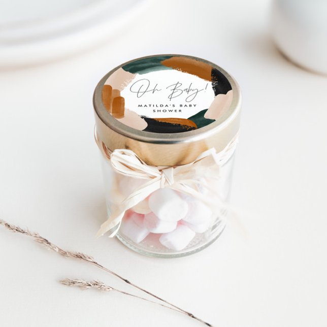 Grüne Terracotta abstrakte Aquarell Babydusche Runder Aufkleber (Von Creator hochgeladen)