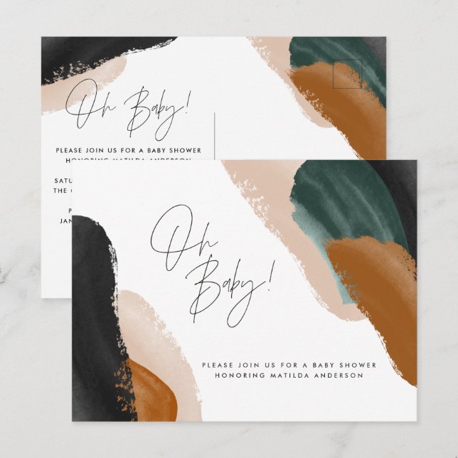 Grüne Terracotta abstrakte Aquarellni Babydusche Postkarte (Vorne/Hinten)