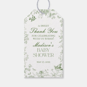 Grüne Toile De Jouy Blumen Baby Shower Geschenke Geschenkanhänger