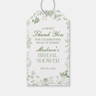 Grüne Toile De Jouy Blumen Hochzeitsdusche-Geschen Geschenkanhänger