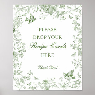 Grüne Toile De Jouy Blumen Hochzeitsrezept Karte Poster