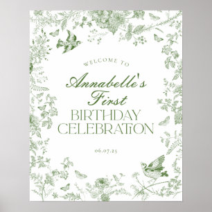 Grüne Toile de Jouy Blumeneingangsdekoration zum G Poster