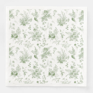 Grüne Toile De Jouy Vintage Blumen Chinoiserie Serviette
