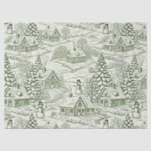 Grüne Toile Vintage Weihnachtsdorf Muster (3) Seidenpapier