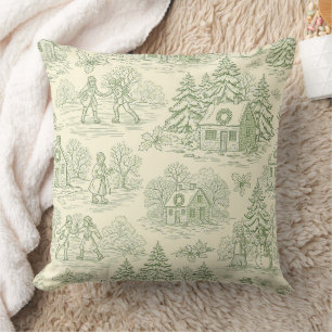Grüne Toile Vintage-Weihnachtsdorf-Muster (6) Kissen