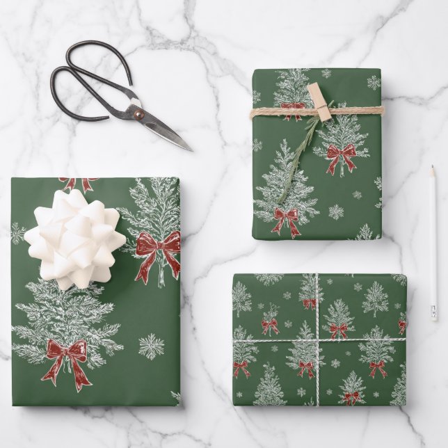 Grüne Toile-Weihnachtsbaum-Muster Geschenkpapier Set (Vorderseite)