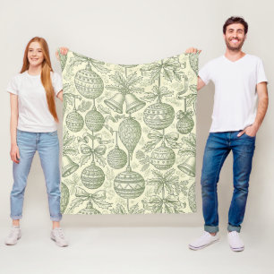 Grüne Toile-Weihnachtsglocken & Ornament-Muster 2 Fleecedecke