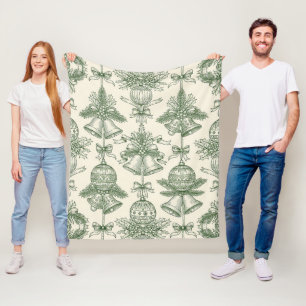 Grüne Toile-Weihnachtsglocken und -Ornament-Muster Fleecedecke