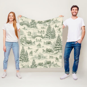 Grüne Toile-Weihnachtsschlittenfahrt-Muster (3) Fleecedecke