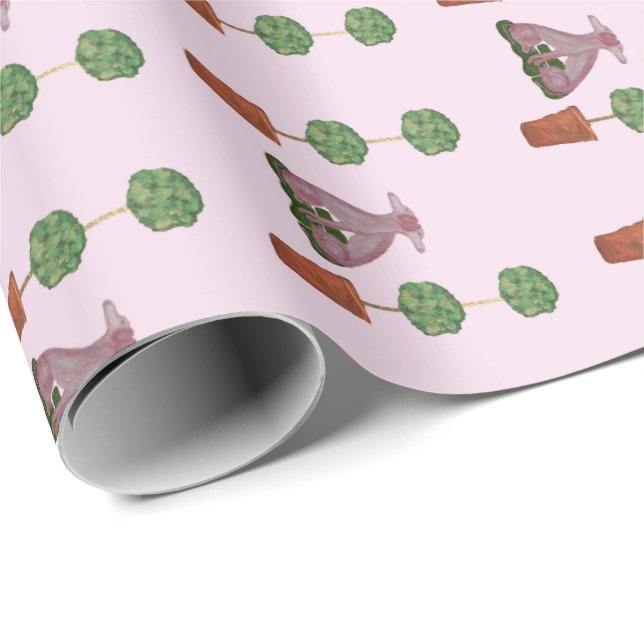 Grüne Topiary Pink Staffordshire Hunde Geschenkpapier (Rolleneckpunkt)