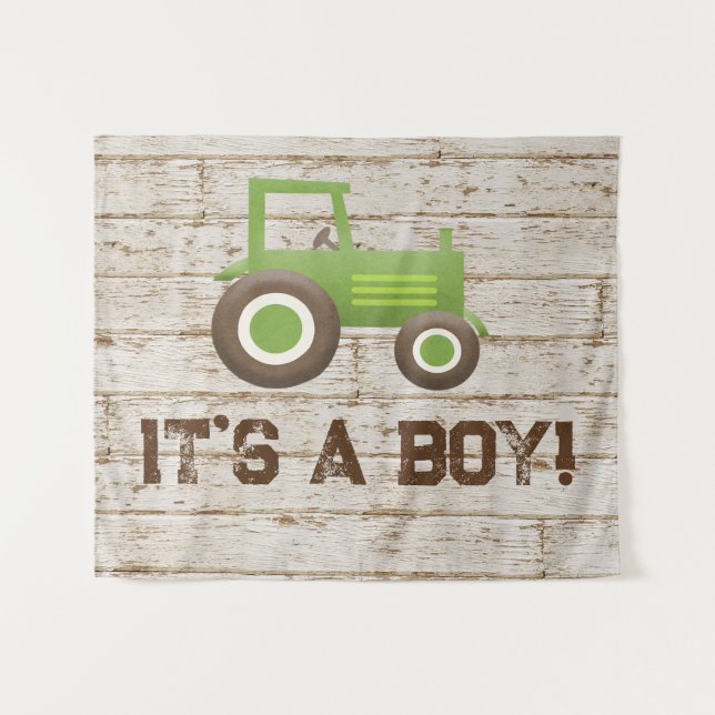 Grüne Traktor Farm Baby Dusche Hintergrund Wandteppich (Vorderseite (Horizontal))