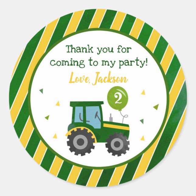 Grüne Traktor Geburtstagsparty Gunst Sticker (Vorderseite)