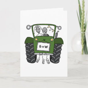 Grüne Traktor Landhochzeit Karte