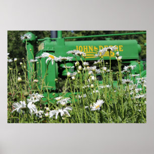 Grüne Traktoren und Blume Poster
