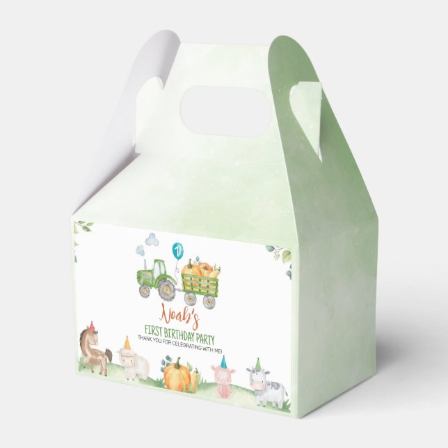 Grüne Traktorfarm Animals Birthday Gevor Box Geschenkschachtel (Vorderseite)