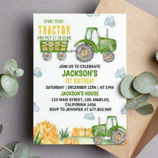 Grüne Traktorfarm Einladung zum Geburtstag