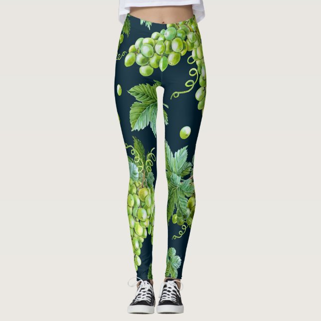 Grüne Traube: Dunkles Muster für die Wasserfarbe Leggings (Vorderseite)