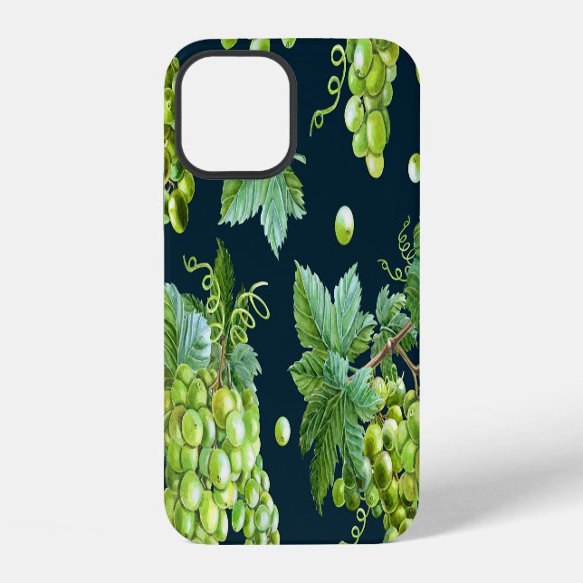 Grüne Traube: Wasserfarbe Dunkles Muster iPhone 12 Hülle (Rückseite)