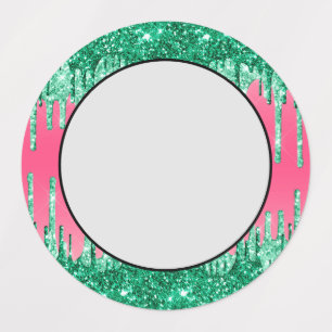 Grüne tropfende Glitter Chic Rosa Wassermelonenfar Etiketten