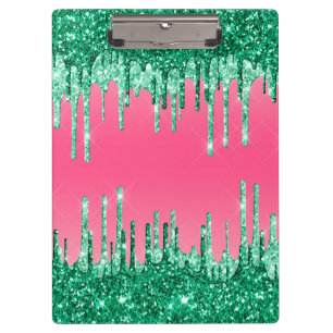 Grüne tropfende Glitter Chic Rosa Wassermelonenfar Klemmbrett