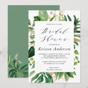 Grüne Tropical Palm Blätter Blumenkohl Brautparty Einladung