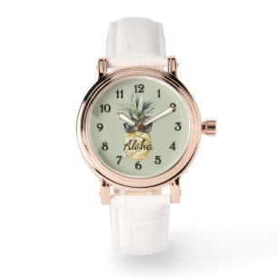 Grüne tropische Aloha-Ananas mit Sonnenbrille Armbanduhr