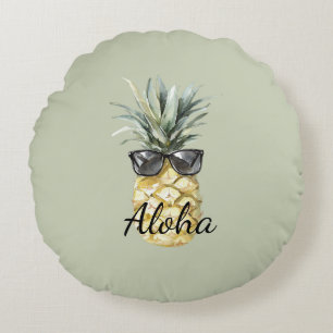 Grüne tropische Aloha-Ananas mit Sonnenbrille Rundes Kissen