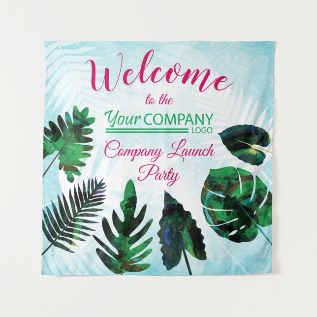 Grüne, tropische Aquamarine-Blätter Tapestry Wandteppich (Vorderseite)
