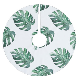 Grüne tropische Blätter, Aquarellmuster Polyester Weihnachtsbaumdecke