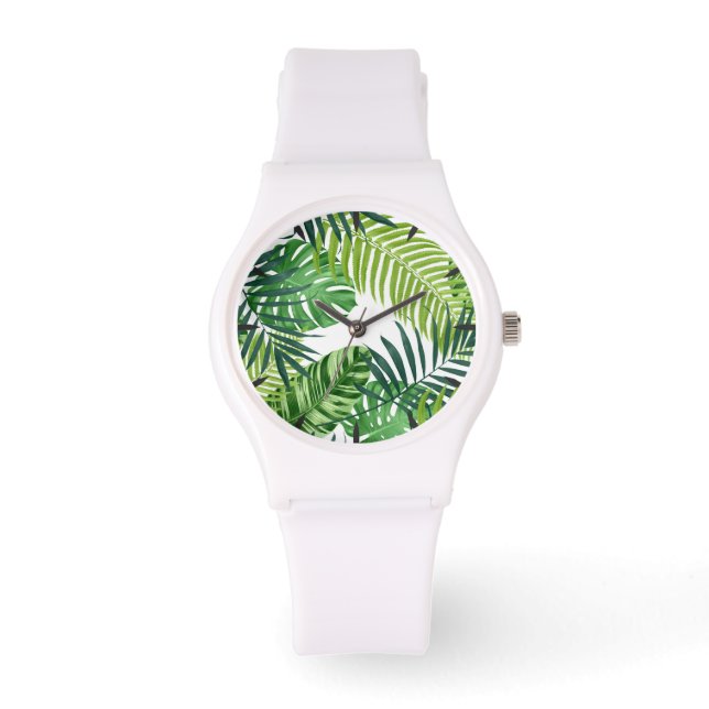 Grüne tropische Blätter Armbanduhr (Vorderseite)