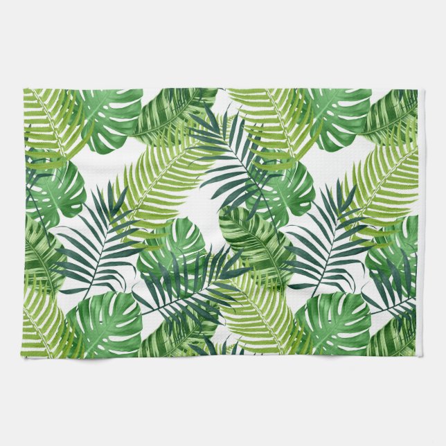 Grüne tropische Blätter Geschirrtuch (Horizontal)