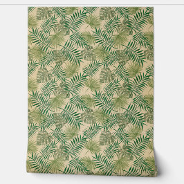 Grüne tropische Blätter mit Beige-Creme Tapete