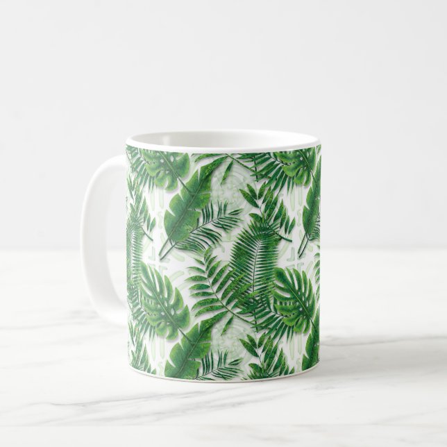 Grüne tropische Blätter Muster Kaffeetasse (Vorderseite Links)
