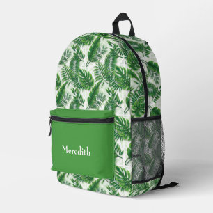 Grüne tropische Blätter Muster Personalisiert Bedruckter Rucksack