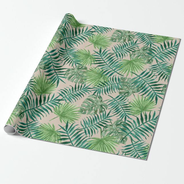 Grüne tropische Blätter Neutral Boho Geschenkpapier (Ungerollt)