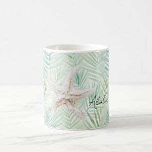 Grüne tropische Blätter Seestern Kaffeetasse